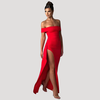 Benedikta | Damen Off Shoulder Elegantes Maxikleid – Rot