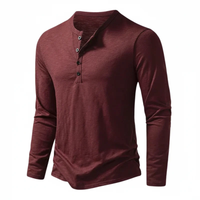 Benjamin | Herren Langarm Henley Oberteil – Weinrot