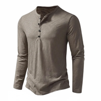 Benjamin | Herren Langarm Henley Oberteil – Khaki