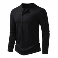 Benjamin | Herren Langarm Henley Oberteil – Schwarz