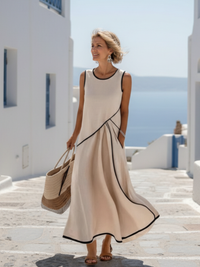 Bernice | Damen Ärmelloses Maxikleid mit Rundhalsausschnitt – Beige