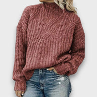 Alina – Retro Rollkragenpullover mit Zopfmuster – Braun