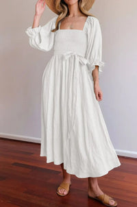 Ophelia | Französisches Kleid Mit Rüschenärmeln – Weiß