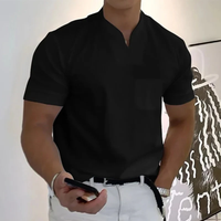 Bjarne | Herren T-Shirt Mit V-Ausschnitt Schlicht Freizeit – Schwarz
