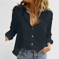 Elisa | Damen Bluse V-Ausschnitt Knopf Casual Feminin Leicht Sommer – Schwarz