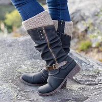 Damen Winter Stiefel | Casual hoch mit Absatz – Schwarz