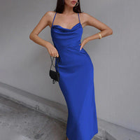 Heidi-Mode | Elegantes Cowl Neck Midi Kleid – Blau