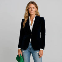 Bettina | Damen Taillierter Samtblazer Ein-Knopf – Samtblazer Tailliert Elegant 2026 – Schwarz