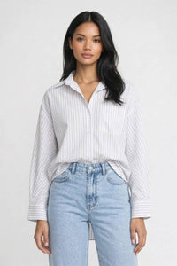 Bluse Damen - Oversized | Gestreift & Klassischer Kragen – Gestreift Weiß