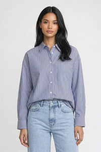 Bluse Damen - Oversized | Gestreift & Klassischer Kragen – Gestreift Blau