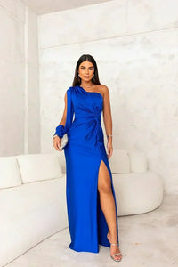 Jocelyn | Einschulter Transparent Abendkleid – Blau