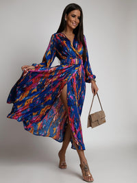 Verity - V-Ausschnitt langes Kleid – Blau