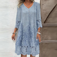 Greta | Damen Vintage Spitzenbesatz Shift Kleid – Blau