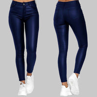 Heidi-Mode | Elegante Slim-Fit Kunstlederhose mit Hohem Bund – Blau
