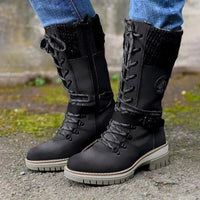 Damen-Winterstiefel mit seitlichem Reißverschluss | Gestrickter Bund – Schwarz