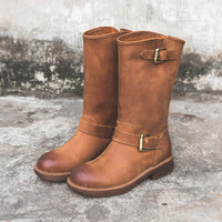 Ophelia | Schnalle Blockabsatz Stiefel – Braun