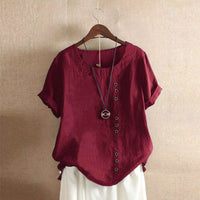 Lara | Einfarbiges Kurzarm-T-Shirt mit Rundhalsausschnitt – Bordeaux