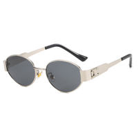 Mary - Retro Ovaler Metallrahmen Sonnenbrille mit getönten Gläsern – Schwarz/Silber