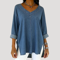 Britta | Damen V-Ausschnitt Jeanstunika 3/4 Arm – Blau