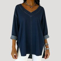 Britta | Damen V-Ausschnitt Jeanstunika 3/4 Arm – Marine