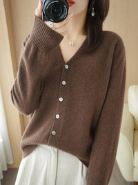 Damen Strickjacke mit V-Ausschnitt | Lässig – Braun