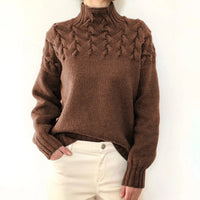 Hochgeschlossener Pullover aus Zopfstrick für Frauen – Braun