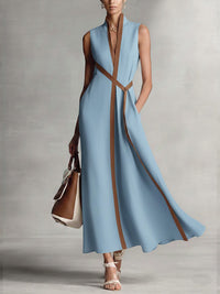 Brunhild | Damen Ärmelloses Wickelkleid Midi – Blau