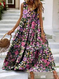Buntes geblümtes Kleid für Damen | Maxi – Blumen