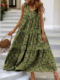 Buntes geblümtes Kleid für Damen | Maxi – Dunkelgrün