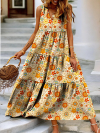 Buntes geblümtes Kleid für Damen | Maxi – Gelb