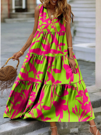 Buntes geblümtes Kleid für Damen | Maxi – Hellgrün