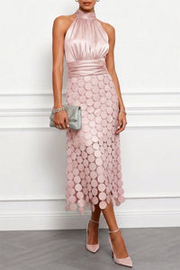 Céline | Halterneck Midi Kleid – Rosa