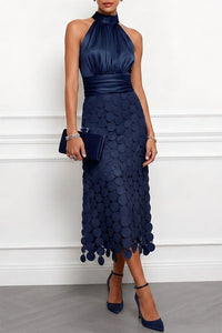 Céline | Halterneck Midi Kleid – Marine