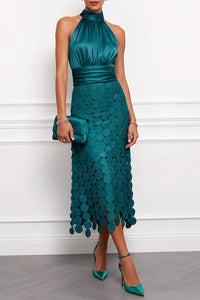 Céline | Halterneck Midi Kleid – Dunkelgrün