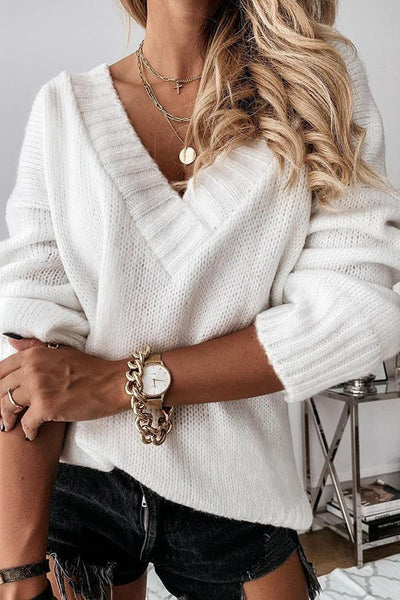 Laseida | Beiger V-Ausschnitt Pullover