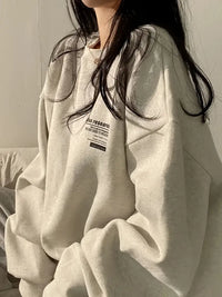Irevista | Retro-Vibe-Buchstabendruck Sweatshirt Inspiriert Lose – Aprikosenblüte Grau