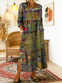 Maelle - Bedrucktes, locker geschnittenes Midikleid – Oliv