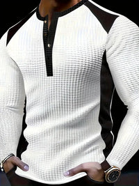 Kyran – Langärmliges Henley Hemd Mit Waffelmuster – Weiß