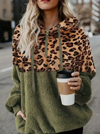 | Leopardenmuster Farbblock Pullover – Oliv