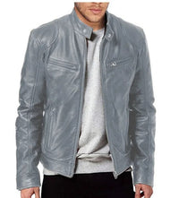 Enzo | Lässige Lederjacke mit Knopkragen – Stilvoll und Modern – Grau