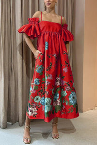 Arielle | Elegantes Kleid mit einzigartigen Ärmeln & praktischen Taschen – Rot