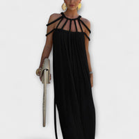 Briar - Elegantes Maxi-Kleid mit Drapierten Details – Schwarz