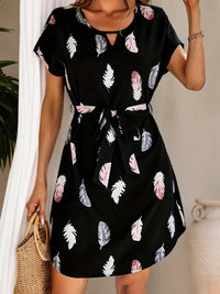 Mila - Women'S Sommer Urlaub Stil Print Tunika Kleid – Schwarz