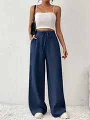 Audrey - Damen-Sweatpants mit hoher Taille und Kordelzug – Blau