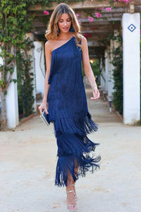 Carol | Einzigartiges One-Shoulder-Kleid – Blau