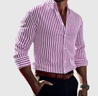 Mariusz | Herren gestreiftes Langarmhemd – Rosa