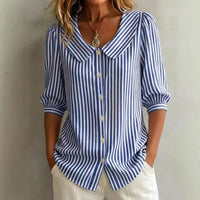 Greta | Damen Gestreifte Bluse mit Knopfleiste – Blau