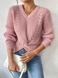 V-AUSSCHNITT VERDREHTER PULLOVER | MODERNER, ELEGANTER STIL – Rot Pink