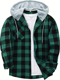Florian | Kariertes Hoodie-Hemd – Dunkelgrün