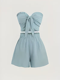 Sophie | Romantisches Date am Meer Top + Shorts Slim Fit – Graublau